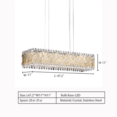 Extra Large Luxury Rectangle Crystal Pendant Chandelier for Living/Dining Room/Kitchen Island - cyranlamps