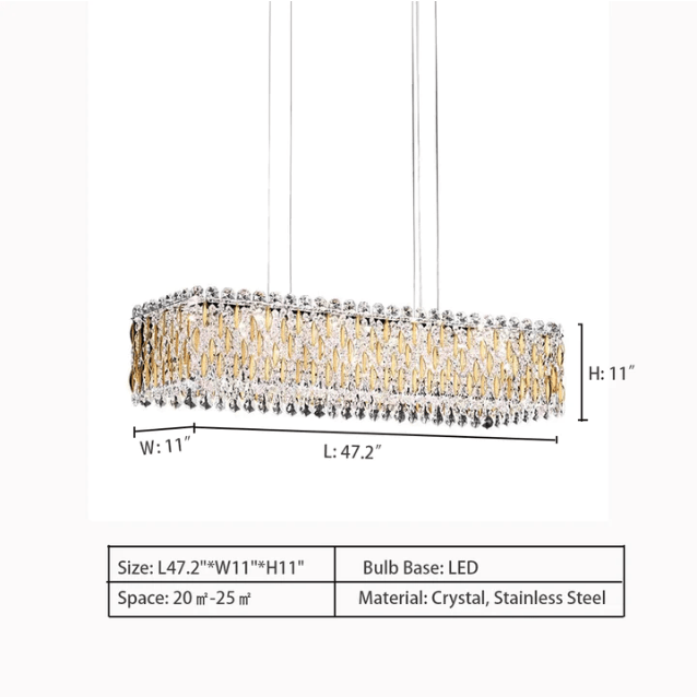 Extra Large Luxury Rectangle Crystal Pendant Chandelier for Living/Dining Room/Kitchen Island - cyranlamps