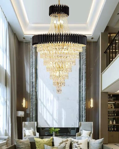 Extra Large Modern Multi - layers Gold/Black Light Luxury Crystal Chandelier For 2 - Story Living Room,Foyer - cyranlamps