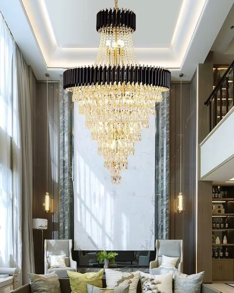 Extra Large Modern Multi - layers Gold/Black Light Luxury Crystal Chandelier For 2 - Story Living Room,Foyer - cyranlamps