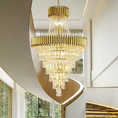 Extra Large Modern Multi - layers Gold/Black Light Luxury Crystal Chandelier For 2 - Story Living Room,Foyer - cyranlamps