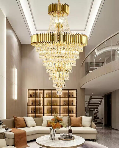 Extra Large Modern Multi - layers Gold/Black Light Luxury Crystal Chandelier For 2 - Story Living Room,Foyer - cyranlamps