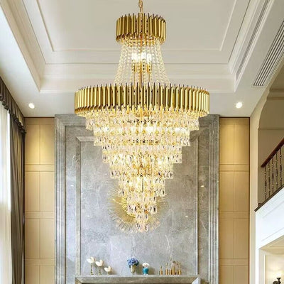 Extra Large Modern Multi - layers Gold/Black Light Luxury Crystal Chandelier For 2 - Story Living Room,Foyer - cyranlamps