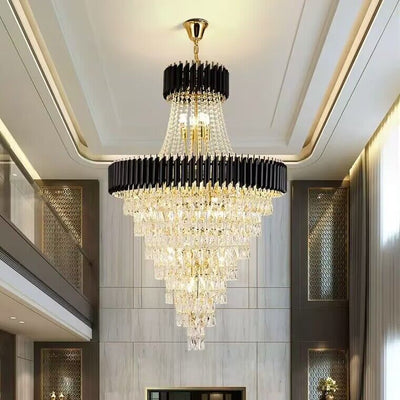 Extra Large Modern Multi - layers Gold/Black Light Luxury Crystal Chandelier For 2 - Story Living Room,Foyer - cyranlamps