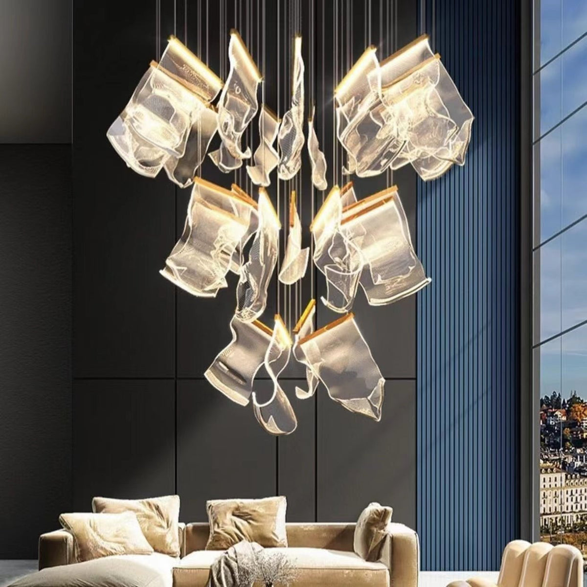 Extra Large Modern Paper Chandelier For Staircase / Foyer Villa Hall Ceiling - cyranlamps