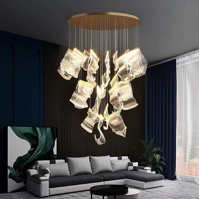 Extra Large Modern Paper Chandelier For Staircase / Foyer Villa Hall Ceiling - cyranlamps