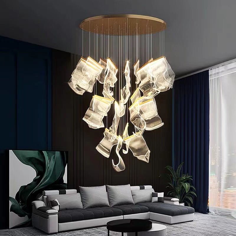 Extra Large Modern Paper Chandelier For Staircase / Foyer Villa Hall Ceiling - cyranlamps