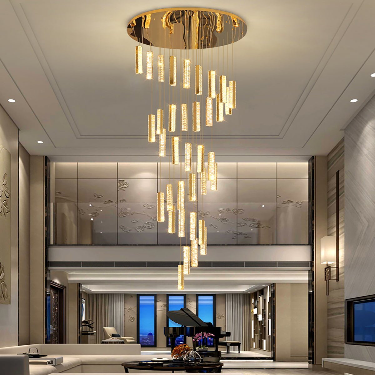 Extra Large Modern Spiral Crystal Ceiling Light Decoration for Staircase/ High Ceiling Living Room/ Hotel Lobby/ Hallway - cyranlamps