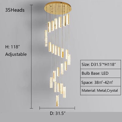Extra Large Modern Spiral Crystal Ceiling Light Decoration for Staircase/ High Ceiling Living Room/ Hotel Lobby/ Hallway - cyranlamps