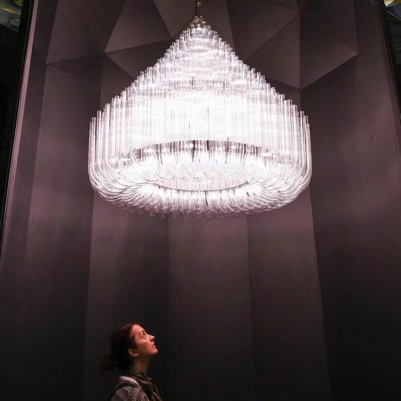 Extra Large Modern Tiers Clear Crystal Tubes Chandelier for Living Room/Hotel Lobby - cyranlamps