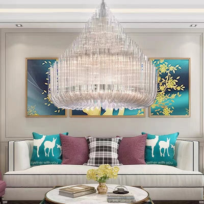 Extra Large Modern Tiers Clear Crystal Tubes Chandelier for Living Room/Hotel Lobby - cyranlamps