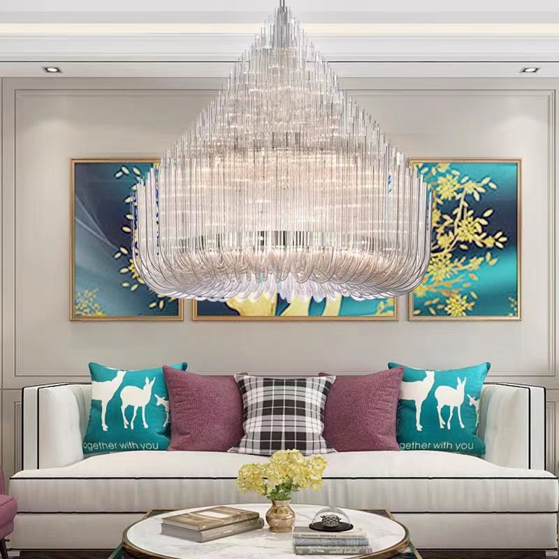 Extra Large Modern Tiers Clear Crystal Tubes Chandelier for Living Room/Hotel Lobby - cyranlamps
