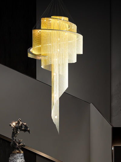 Extra Large Multi - layered Post - Modern Luxury Metal Chains Chandelier for High - ceiling Room - cyranlamps