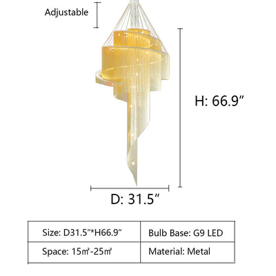 Extra Large Multi - layered Post - Modern Luxury Metal Chains Chandelier for High - ceiling Room - cyranlamps