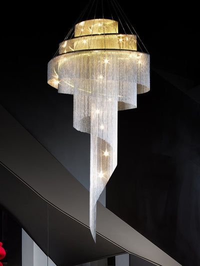 Extra Large Multi - layered Post - Modern Luxury Metal Chains Chandelier for High - ceiling Room - cyranlamps