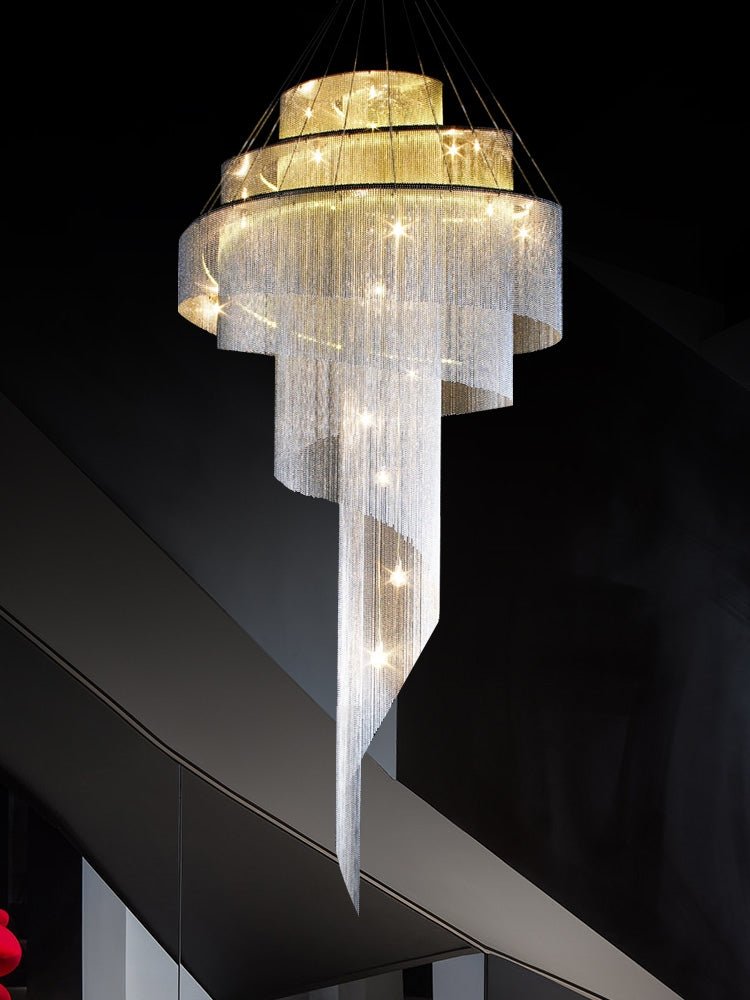 Extra Large Multi - layered Post - Modern Luxury Metal Chains Chandelier for High - ceiling Room - cyranlamps