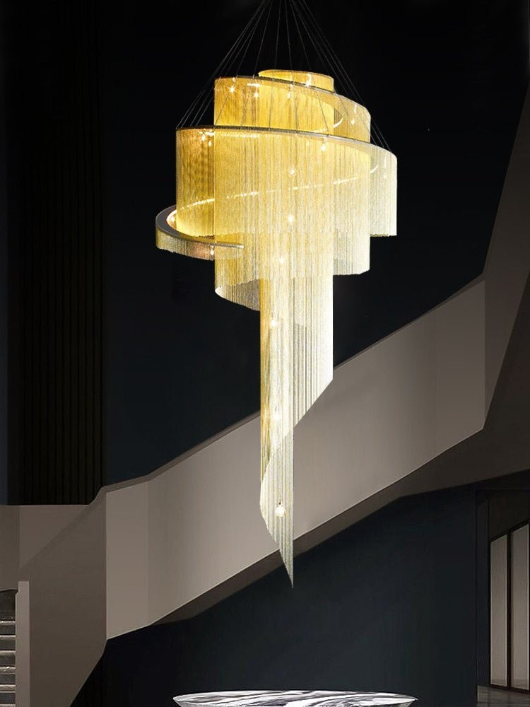 Extra Large Multi - layered Post - Modern Luxury Metal Chains Chandelier for High - ceiling Room - cyranlamps