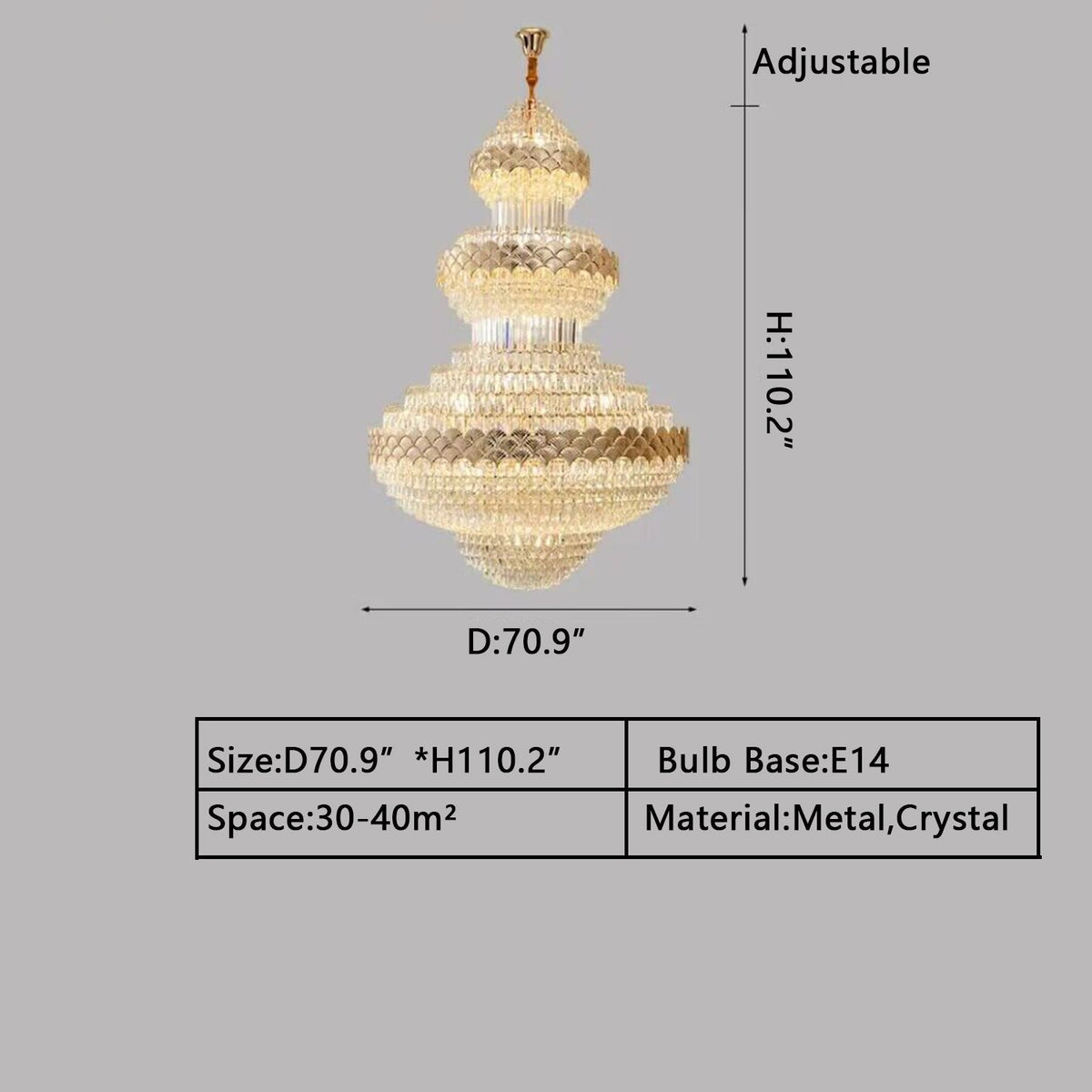 Extra Large Multi - layers Gold Luxury Crystal Chandelier Modern Empire Decrative Crystal Light For Living Room/Foyer/Staircase - cyranlamps
