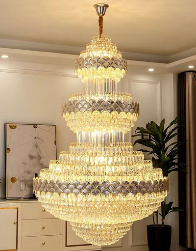 Extra Large Multi - layers Gold Luxury Crystal Chandelier Modern Empire Decrative Crystal Light For Living Room/Foyer/Staircase - cyranlamps