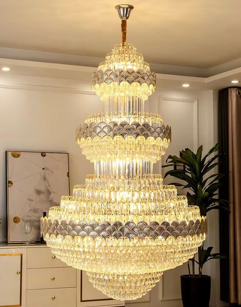 Extra Large Multi - layers Gold Luxury Crystal Chandelier Modern Empire Decrative Crystal Light For Living Room/Foyer/Staircase - cyranlamps