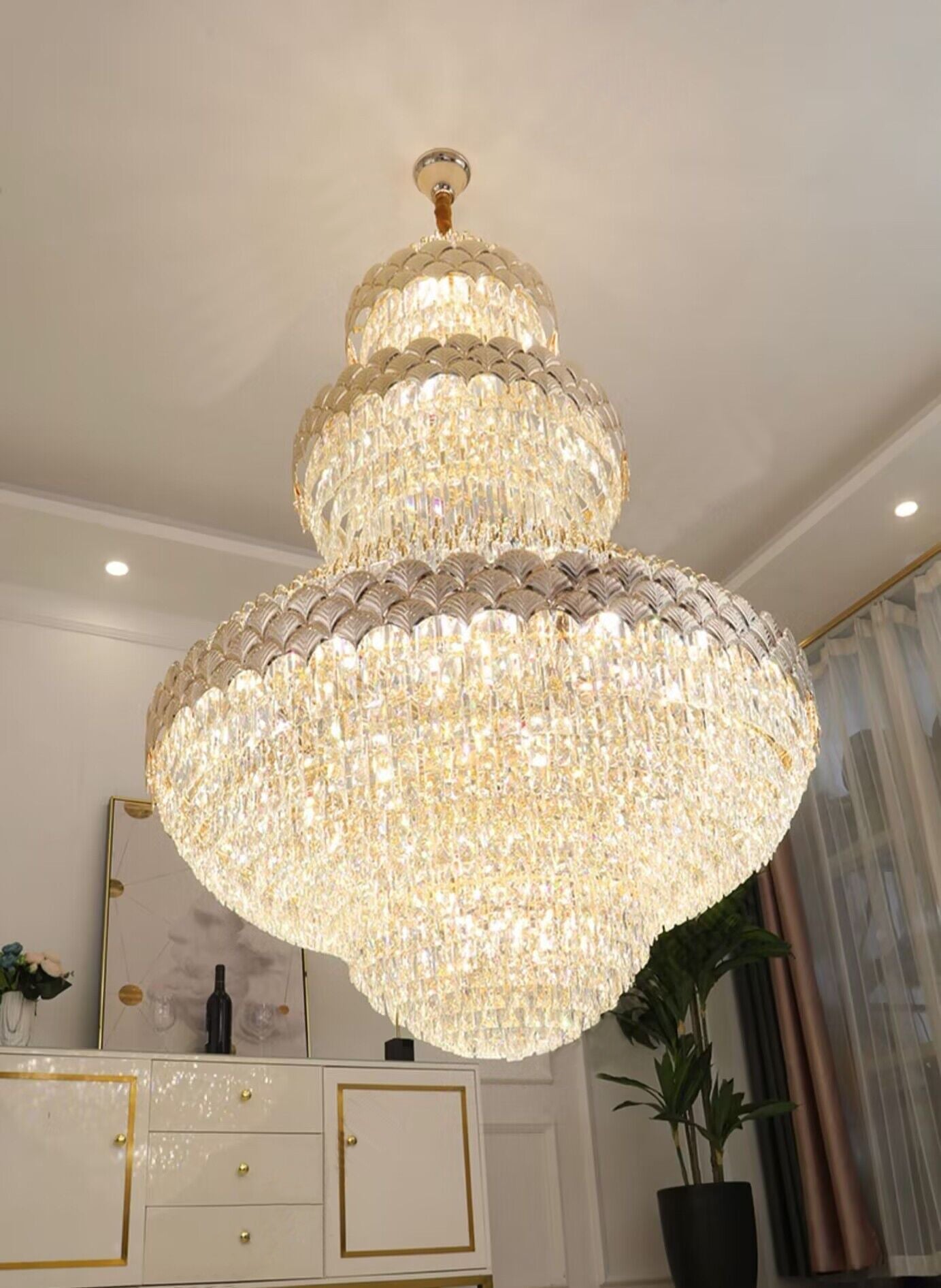 Extra Large Multi - layers Gold Luxury Crystal Chandelier Modern Empire Decrative Crystal Light For Living Room/Foyer/Staircase - cyranlamps
