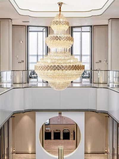 Extra Large Multi - layers Gold Luxury Crystal Chandelier Modern Empire Decrative Crystal Light For Living Room/Foyer/Staircase - cyranlamps
