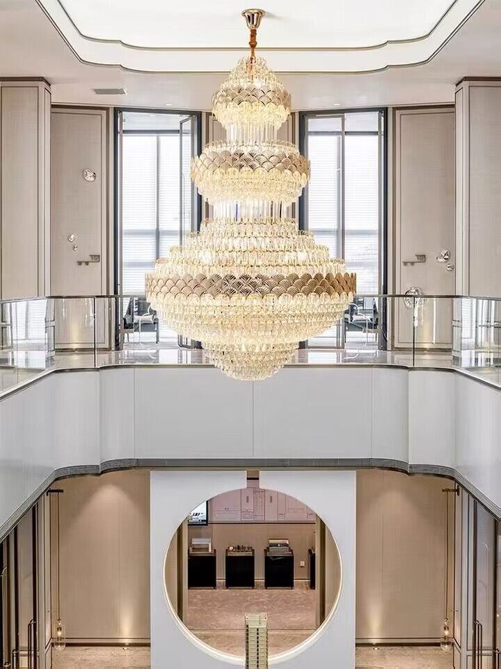 Extra Large Multi - layers Gold Luxury Crystal Chandelier Modern Empire Decrative Crystal Light For Living Room/Foyer/Staircase - cyranlamps