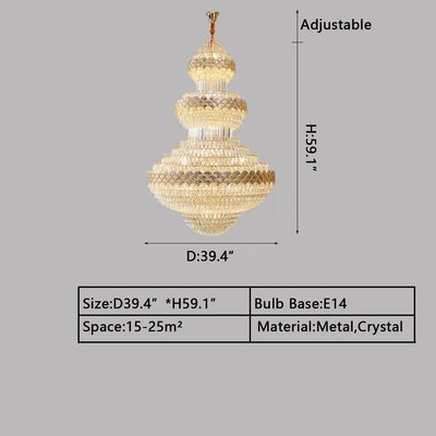 Extra Large Multi - layers Gold Luxury Crystal Chandelier Modern Empire Decrative Crystal Light For Living Room/Foyer/Staircase - cyranlamps