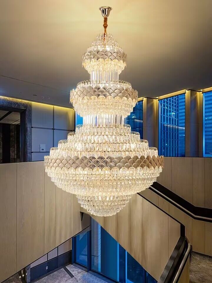 Extra Large Multi - layers Gold Luxury Crystal Chandelier Modern Empire Decrative Crystal Light For Living Room/Foyer/Staircase - cyranlamps