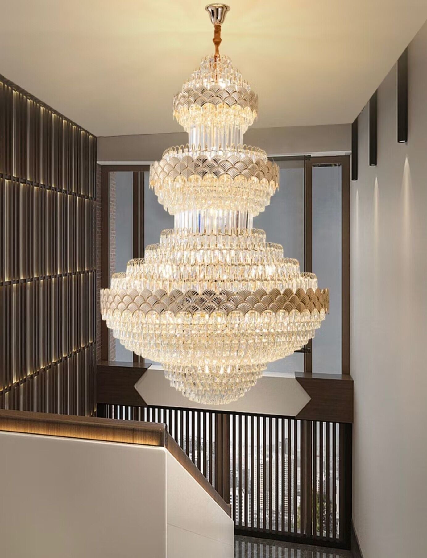 Extra Large Multi - layers Gold Luxury Crystal Chandelier Modern Empire Decrative Crystal Light For Living Room/Foyer/Staircase - cyranlamps