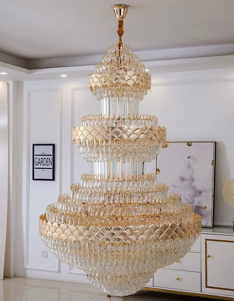 Extra Large Multi - layers Gold Luxury Crystal Chandelier Modern Empire Decrative Crystal Light For Living Room/Foyer/Staircase - cyranlamps