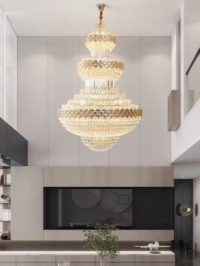 Extra Large Multi - layers Gold Luxury Crystal Chandelier Modern Empire Decrative Crystal Light For Living Room/Foyer/Staircase - cyranlamps