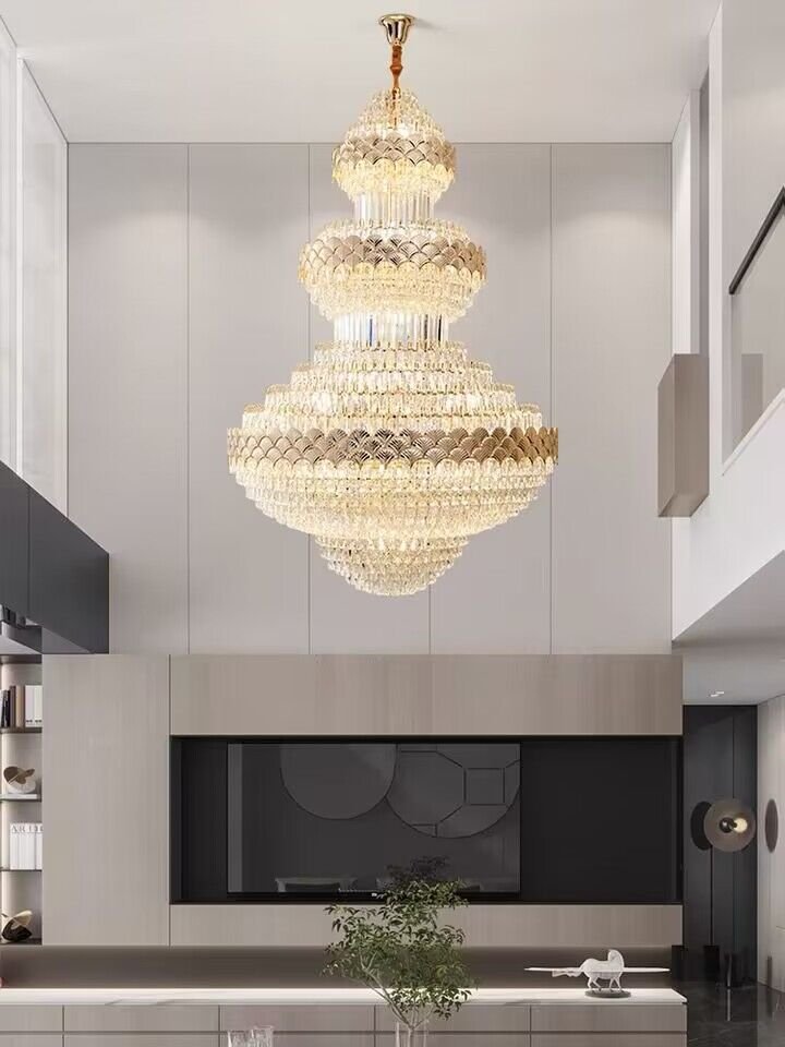 Extra Large Multi - layers Gold Luxury Crystal Chandelier Modern Empire Decrative Crystal Light For Living Room/Foyer/Staircase - cyranlamps