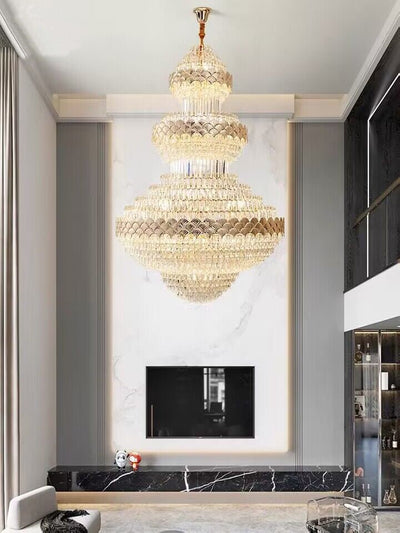 Extra Large Multi - layers Gold Luxury Crystal Chandelier Modern Empire Decrative Crystal Light For Living Room/Foyer/Staircase - cyranlamps