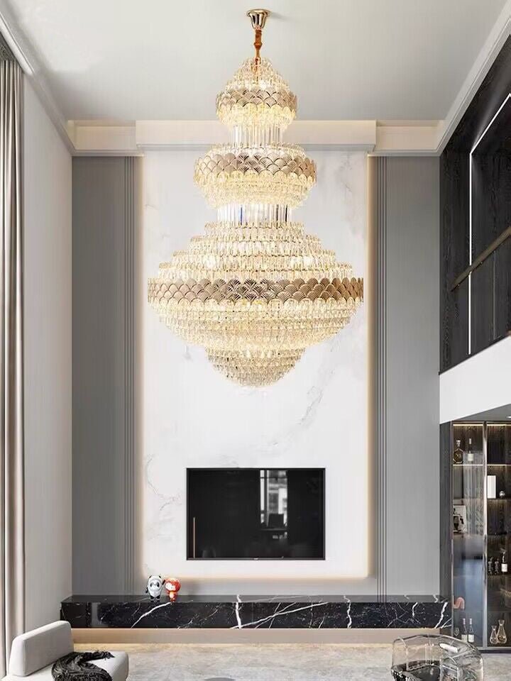 Extra Large Multi - layers Gold Luxury Crystal Chandelier Modern Empire Decrative Crystal Light For Living Room/Foyer/Staircase - cyranlamps
