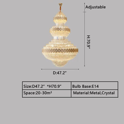 Extra Large Multi - layers Gold Luxury Crystal Chandelier Modern Empire Decrative Crystal Light For Living Room/Foyer/Staircase - cyranlamps