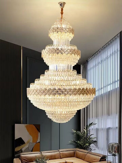 Extra Large Multi - layers Gold Luxury Crystal Chandelier Modern Empire Decrative Crystal Light For Living Room/Foyer/Staircase - cyranlamps
