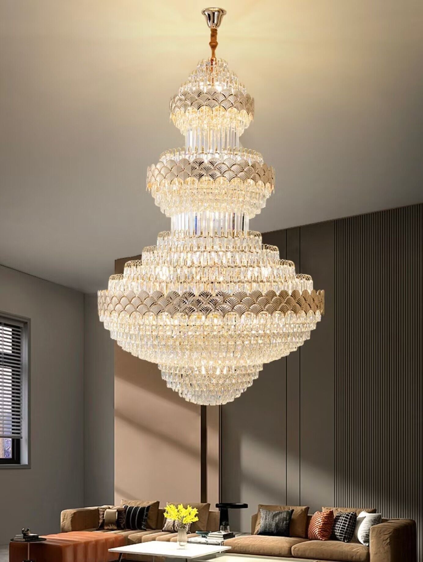 Extra Large Multi - layers Gold Luxury Crystal Chandelier Modern Empire Decrative Crystal Light For Living Room/Foyer/Staircase - cyranlamps