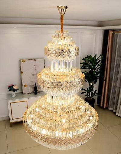Extra Large Multi - layers Gold Luxury Crystal Chandelier Modern Empire Decrative Crystal Light For Living Room/Foyer/Staircase - cyranlamps