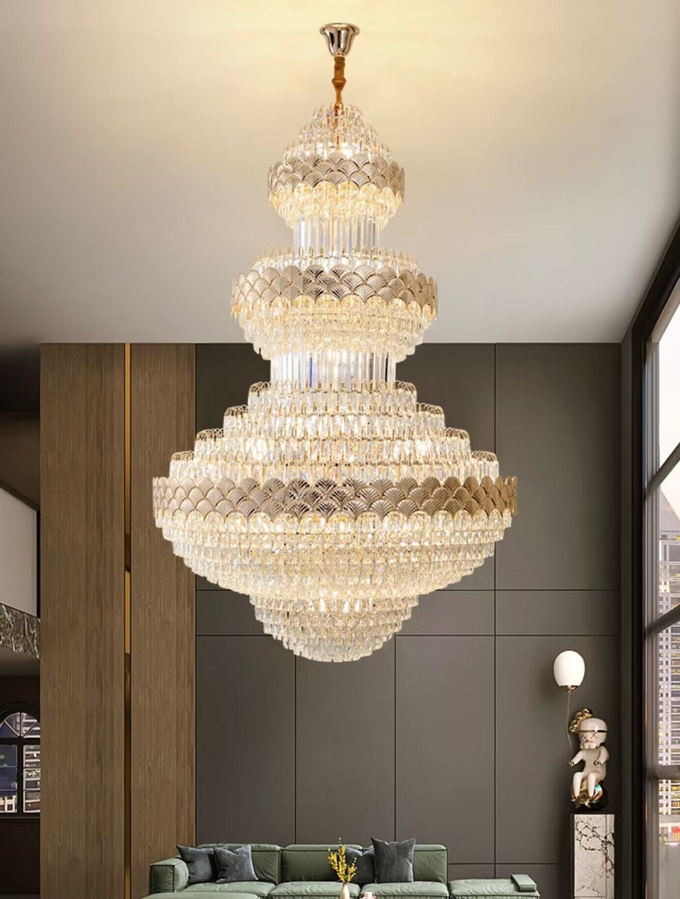 Extra Large Multi - layers Gold Luxury Crystal Chandelier Modern Empire Decrative Crystal Light For Living Room/Foyer/Staircase - cyranlamps