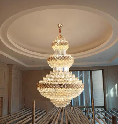 Extra Large Multi - layers Gold Luxury Crystal Chandelier Modern Empire Decrative Crystal Light For Living Room/Foyer/Staircase - cyranlamps