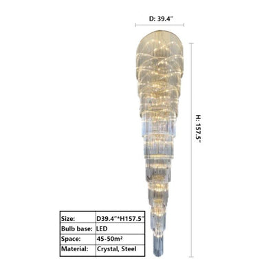 Extra Large Multi - layers Long Golden Crystal Chandelier for 2 - Storey/Duplex Buildings/Dining Room/Staircase - cyranlamps