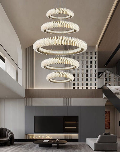 Extra Large Multi - layers Rings Crystal Chandelier Modern Art Waves Creative Pendant Light For High - ciling Foyer/Hallway/Staircase - cyranlamps