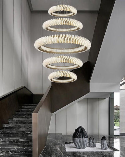 Extra Large Multi - layers Rings Crystal Chandelier Modern Art Waves Creative Pendant Light For High - ciling Foyer/Hallway/Staircase - cyranlamps