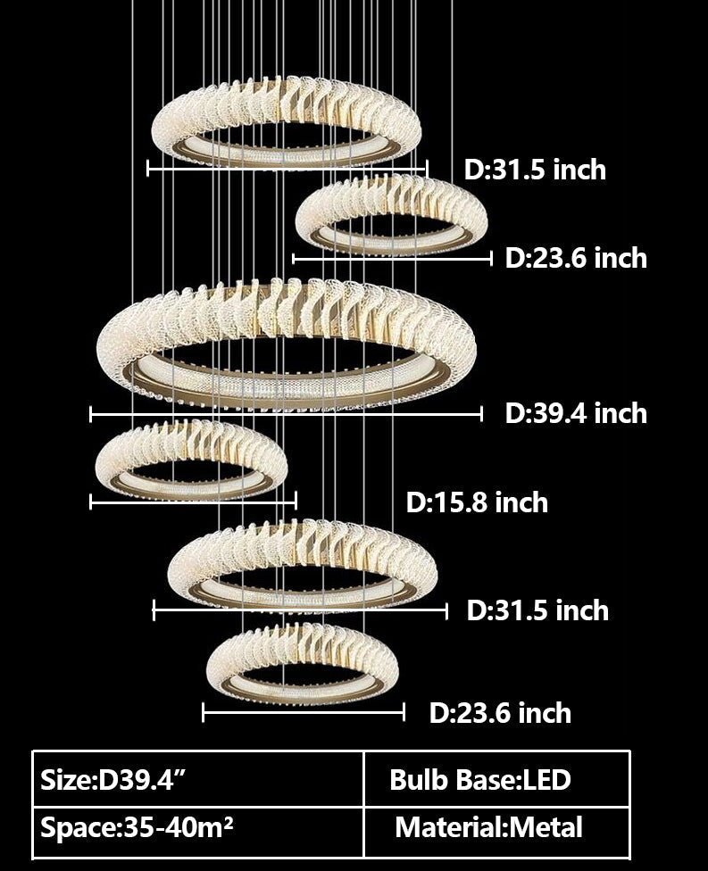 Extra Large Multi - layers Rings Crystal Chandelier Modern Art Waves Creative Pendant Light For High - ciling Foyer/Hallway/Staircase - cyranlamps
