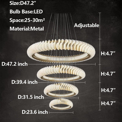Extra Large Multi - layers Rings Crystal Chandelier Modern Art Waves Creative Pendant Light For High - ciling Foyer/Hallway/Staircase - cyranlamps