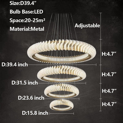 Extra Large Multi - layers Rings Crystal Chandelier Modern Art Waves Creative Pendant Light For High - ciling Foyer/Hallway/Staircase - cyranlamps