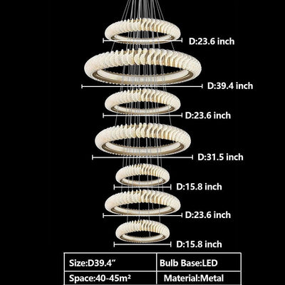 Extra Large Multi - layers Rings Crystal Chandelier Modern Art Waves Creative Pendant Light For High - ciling Foyer/Hallway/Staircase - cyranlamps