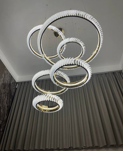 Extra Large Multi - layers Rings Crystal Chandelier Modern Art Waves Creative Pendant Light For High - ciling Foyer/Hallway/Staircase - cyranlamps