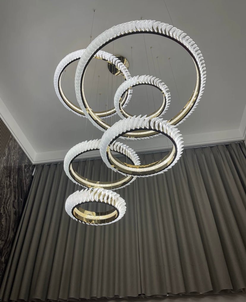 Extra Large Multi - layers Rings Crystal Chandelier Modern Art Waves Creative Pendant Light For High - ciling Foyer/Hallway/Staircase - cyranlamps